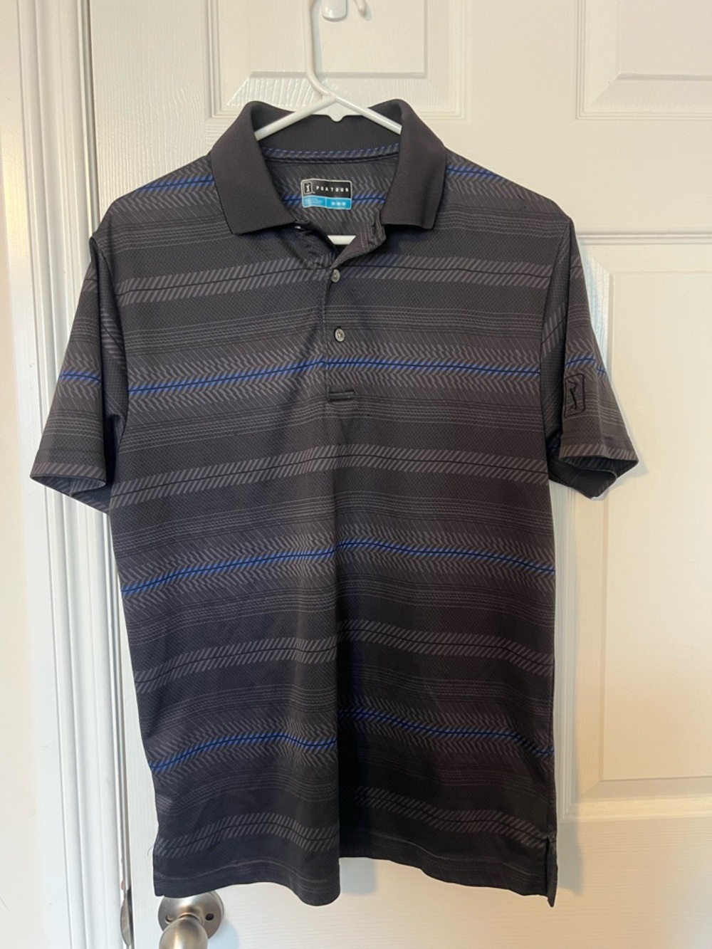 PGA TOUR Men’s Black Polo with Blue Stripe Accents